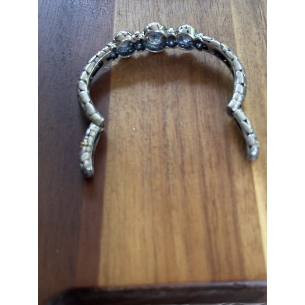 Sterling Silver And 14k Gold Blue Topaz Hinged Bangle Bracelet 6.75" 21.1 Grams - Picture 6 of 11